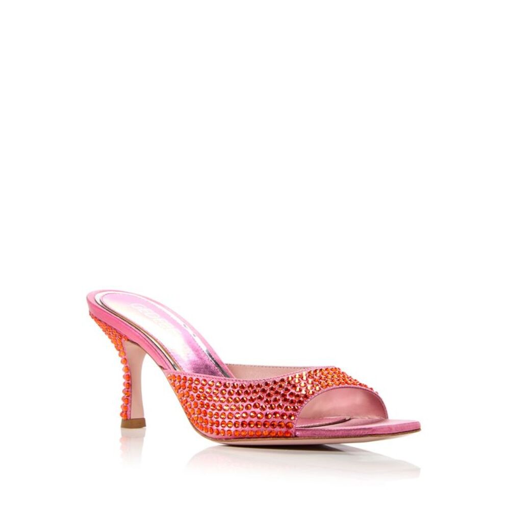 GEDEBE Womens Pink Mixed Media Dita Square Toe Flare Slip On Heeled Sandal 36.5